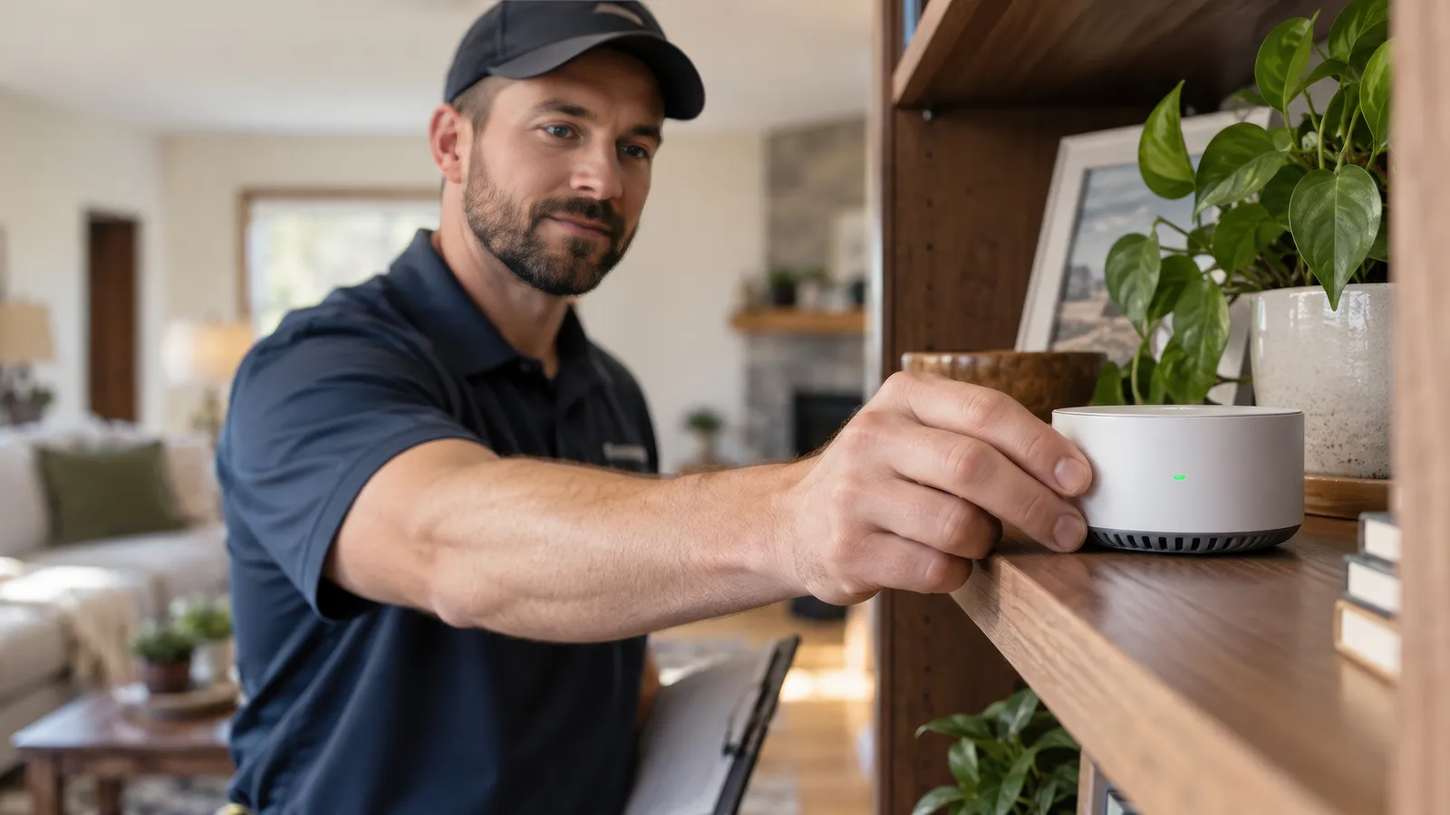 En tekniker mäter radon i Ekholmen